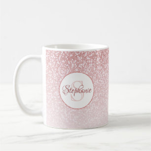 Roos gouden glitter blush ombre ronde monogram koffiemok