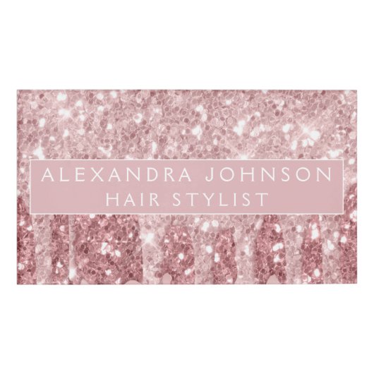 Roos gouden glitter | Blush Pink Sparkle Modern Naambadge (Voorkant)
