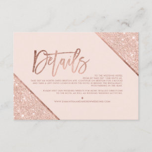 Roos gouden glitter blush script bruiloft richting informatiekaartje