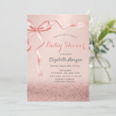 Roos Gouden Glitter Bokeh, Bow Lint Baby shower Kaart (Staand voorkant)