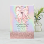 Roos Gouden Glitter Bokeh, Roze Bow Holographic Kaart (Staand voorkant)