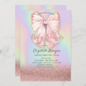 Roos Gouden Glitter Bokeh, Roze Bow Holographic Kaart (Voorkant / Achterkant)