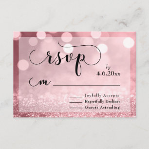 Roos Gouden Glitter Bokeh & Typografie RSVP Kaartje