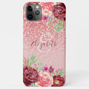 Roos Gouden Glitter Bourgogne Bloemen Gepersonalis iPhone 11 Pro Max Hoesje