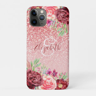 Roos Gouden Glitter Bourgogne Bloemen Gepersonalis iPhone 11 Pro Hoesje