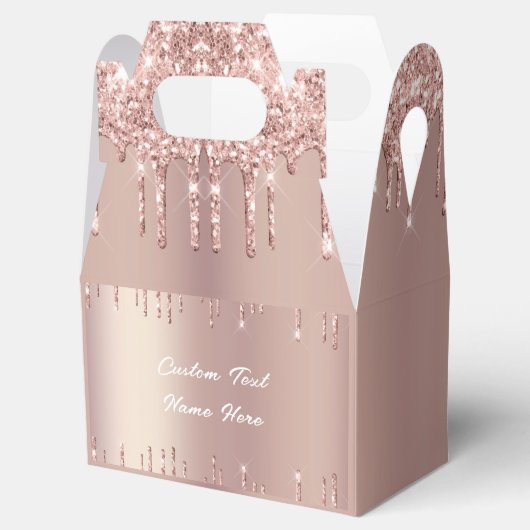 Roos Gouden Glitter Cadeaudoos met Aangepaste Teks Bedankdoosjes (Geopend)