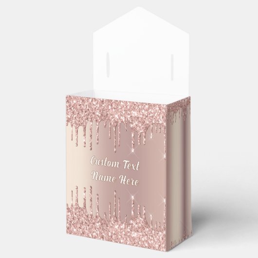 Roos Gouden Glitter Cadeaudozen met Aangepaste Tek Bedankdoosjes (Geopend)