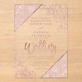 Roos gouden glitter confetti Chic duidelijke bruil Acryl Uitnodigingen (Voorkant)