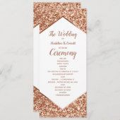 Roos gouden glitter Confetti glam bruiloft program Programma (Voorkant / Achterkant)