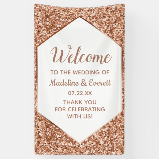 Roos gouden glitter Confetti glam bruiloft welkom Spandoek (Verticaal)