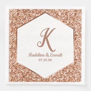 Roos Gouden Glitter Confetti Glam Monogram Bruilof Servet