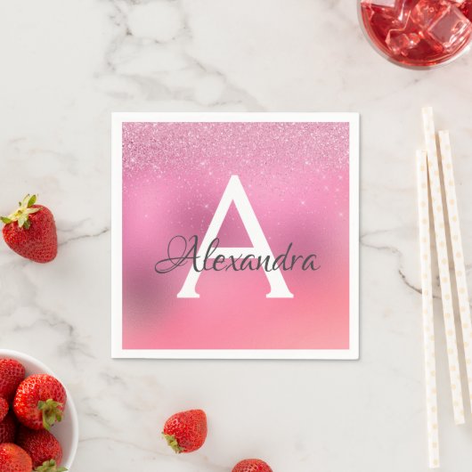 Roos Gouden Glitter Confetti Monogram Verjaardag Servet (Insitu)