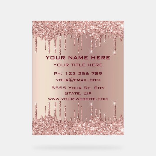 Roos Gouden Glitter Custom Business Acryl Sign Acryl Bord (Voorkant)