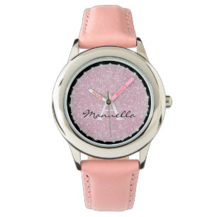 Roos Gouden Glitter & Diamanten Monogram Girly Pin Horloge