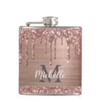 Roos Gouden Glitter Drips op Roze Metaal Monogramm