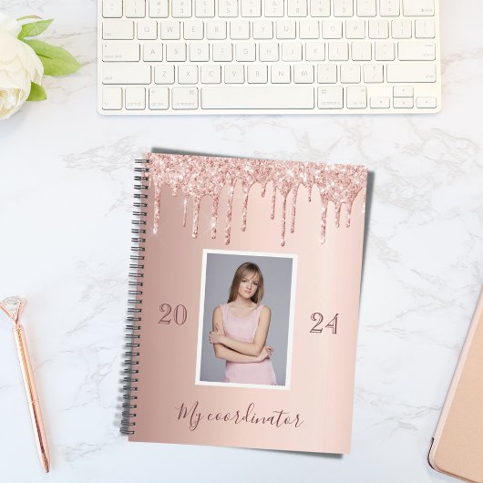 Roos gouden glitter druppels foto 2024 planner