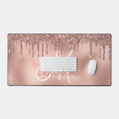 Roos gouden glitter druppels monogram roze bureaumat (Keyboard & Muis)