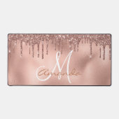 Roos gouden glitter druppels monogram roze bureaumat (Voorkant)