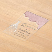 Roos Gouden Glitter Druppelt Diamantjurk Quinceañe Acryl Uitnodigingen (Laagn)