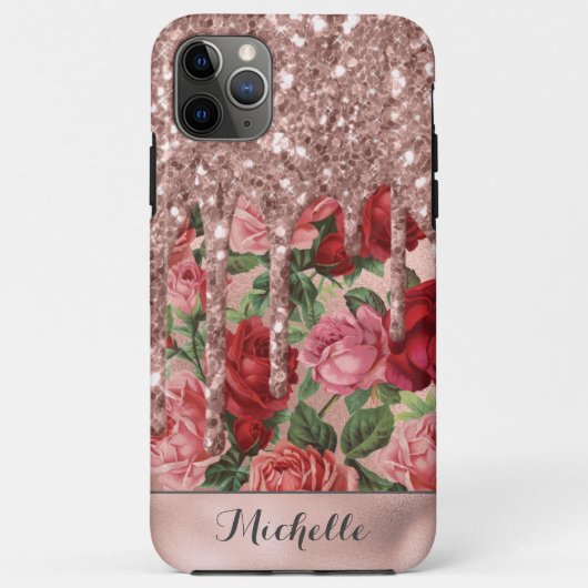 Roos Gouden Glitter Druppelt  Roos Bloemen Naam Case-Mate iPhone Case (Achterkant)