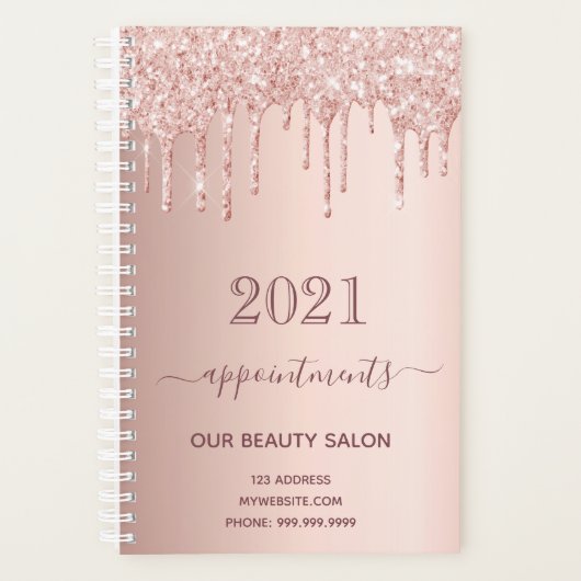 Roos gouden glitter druppelt salonafspraken planner (Voorkant)