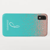 Roos Gouden Glitter en Blauwgroen Monogram Case-Mate iPhone Case (Achterkant (horizontaal))
