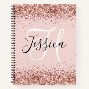 Roos Gouden Glitter en Blush Monogram Notitieboek