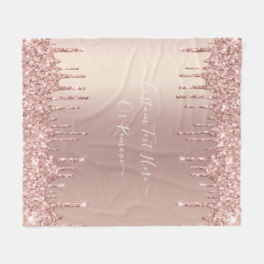 Roos Gouden Glitter Fleece Deken met Aangepaste Te (Voorkant (Horizontaal))