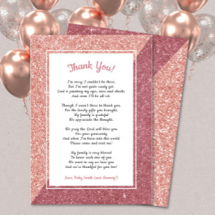 Roos Gouden Glitter Gedicht baby shower Dank u opm Bedankkaart