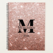 Roos Gouden Glitter Gepersonaliseerd Monogram Dage Planner (Voorkant)