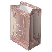 Roos Gouden Glitter Gift Bag met aangepaste tekst Medium Cadeauzakje (Voorkant Gekanteld)