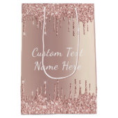 Roos Gouden Glitter Gift Bag met aangepaste tekst Medium Cadeauzakje (Achterkant)