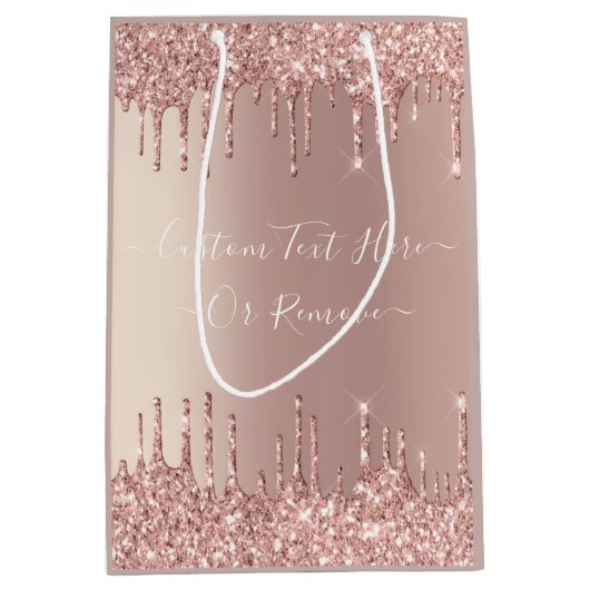 Roos Gouden Glitter Gift Bag met aangepaste tekst Medium Cadeauzakje (Voorkant)
