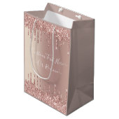 Roos Gouden Glitter Gift Bag met aangepaste tekst Medium Cadeauzakje (Voorkant Gekanteld)