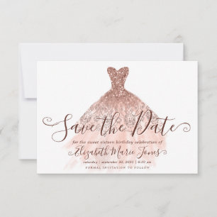 Roos Gouden Glitter Girly Jurk Sweet 16 Verjaardag Save The Date