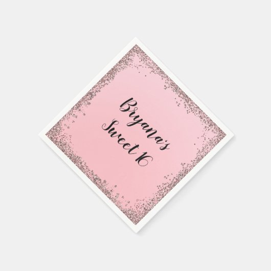 Roos Gouden Glitter Glam Edge Sweet 16 Roze Partij Servetten (Hoek)