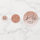 Roos Gouden Glitter Glam Gepersonaliseerd Sweet 16 Confetti (Achterkanten)