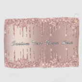 Roos Gouden Glitter Golfhanddoek met Aangepaste Te (Horizontaal)