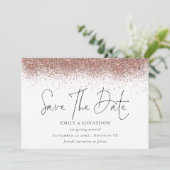 Roos gouden glitter grens bruiloft save the date (Staand voorkant)