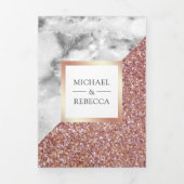 Roos Gouden Glitter Grijs Marmeren Fotobruiloft Drieluik Uitnodiging (Cover)