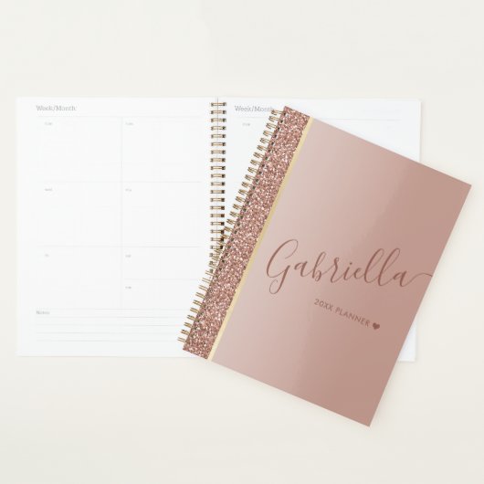 Roos Gouden Glitter Hart Gepersonaliseerd 2025 Planner (Display)