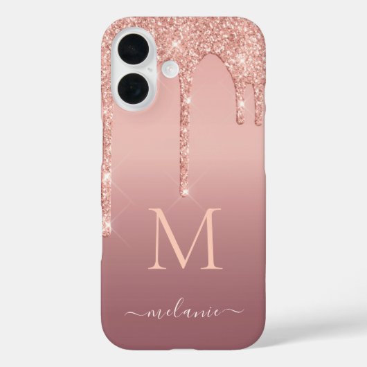 Roos Gouden Glitter iPhone Case Aangepaste Naam Le (Achterkant)