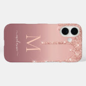 Roos Gouden Glitter iPhone Case met aangepaste tek (Achterkant (horizontaal))