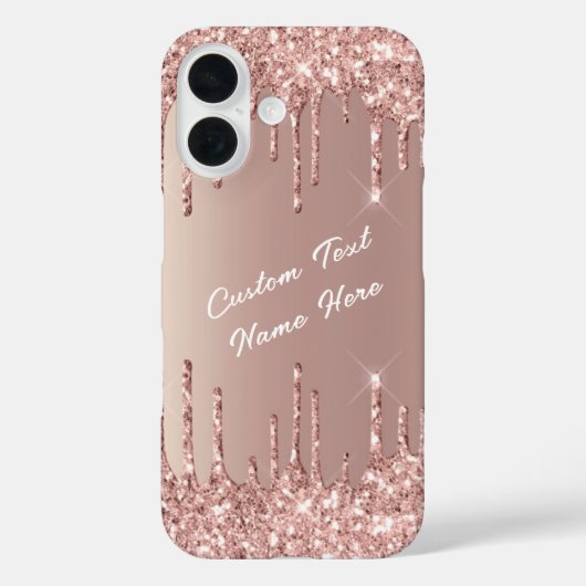 Roos Gouden Glitter iPhone Case met aangepaste tek (Achterkant)