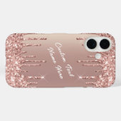 Roos Gouden Glitter iPhone Case met aangepaste tek (Achterkant (horizontaal))
