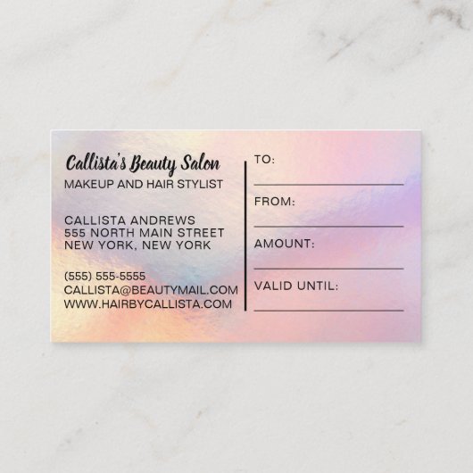 Roos Gouden Glitter Iridescent Cadeaubon Visitekaartje (Achterkant)