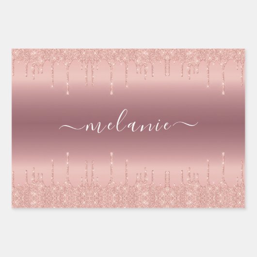 Roos gouden glitter Jouw naam inpakpapier vellen (Voorkant)