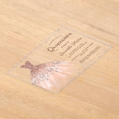 Roos Gouden Glitter Jurk Script Quinceañera Party Acryl Uitnodigingen (Laagn)