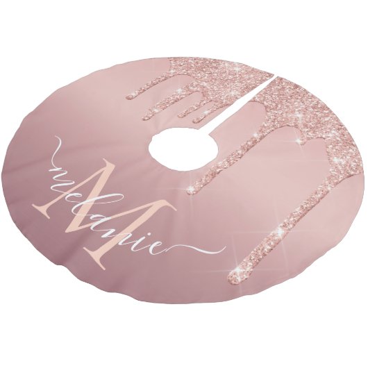 Roos Gouden Glitter Kerstboom Rok Aangepaste Naam (Gekanteld)