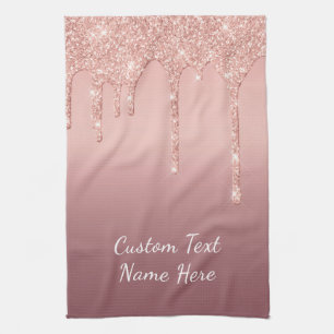 Roos Gouden Glitter Keukendoek met Aangepaste Teks Theedoek